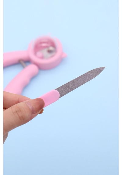 Çelik Pembe Emniyetli Hazneli Kedi Tırnak Makası Ve Törpü Set Cin823pm