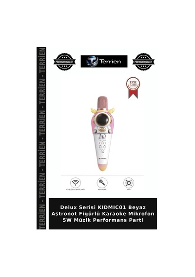 Delux Serisi Kıdmıc01 Beyaz Astronot Figürlü Karaoke Mikrofon 5w Müzik Performans Parti