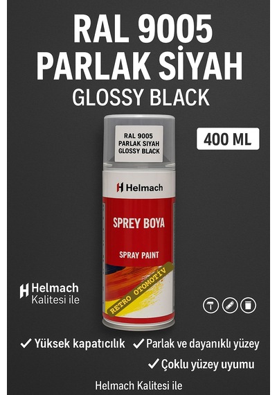 Helmach Ral 9005 Parlak Siyah Ve Mat Siyah Sprey Boya 400 Ml