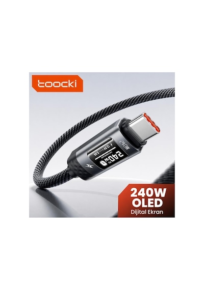 Toocki 240W PD 3.1 OLED Ekranlı Type-C to Type-C Hızlı Şarj Kablosu  E-Marker Çipli - 2 Metre
