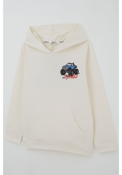 Breeze Erkek Çocuk Sweatshirt Macera Temalı Arazi Aracı Sırt Baskı Detaylı 4-8 Yaş , Krem