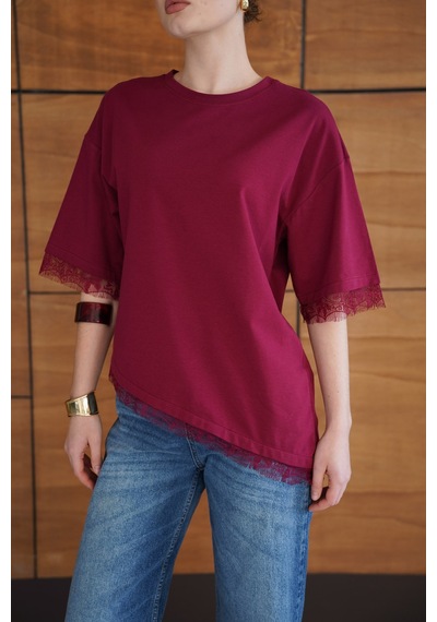 Verymoda Dantel Detaylı Tişört D2956 Bordo