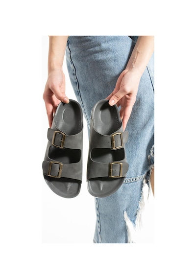 Gri Yazlık Unisex Çift Toka Yumuşak Ve Hafif Terlik Gri