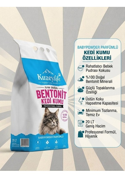 Kuzeylife Bentonit Kedi Kumu Babypowder Parfümlü 20 Lt