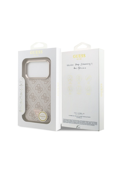 Apple Uyumlu iPhone 17 Pro Kılıf Guess Lisanslı M-safeli Gold Kamera Çerçeveli Taşlı Üçgen Logo 4g Desenli Pembe Pembe