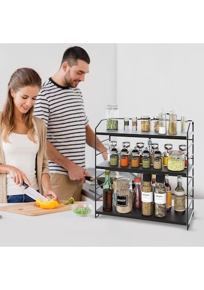 Ayarlanabilir Raflı 40cm Baharatlık, Organizer, Düzenleyizi Tezgahüstü Banyo, Mutfak, Ofis Model-1 Siyah Çok Renkli