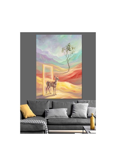 Çöl Kapısından Geçen Küçük Ceylan Yağlı Boya Dokulu Kanvas Tablo Canvas Tablosu