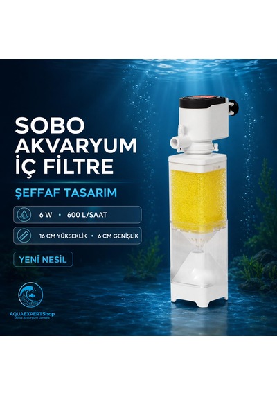 Sobo İç Filtre - Temizlik Filtresi - Yeni Nesil - Şeffaf Tasarım - 6w - 600 Lt/saat - Aq6100f