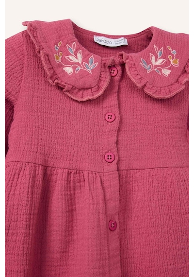 Defacto Çiçekli Müslin Nakış Yakalı Elbise Kız Bebek G8141A526SP