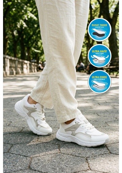 Grijak Beyaz Bağcıklı Unisex Spor Ayakkabı 304 G