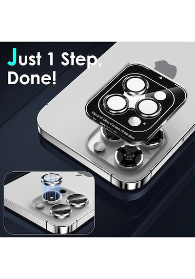 Ennar Apple Uyumlu iPhone 15 Pro Max Gerçek Cam Safir Lens Koruma Siyah Siyah