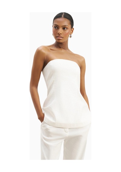 Because Of Alice Strapless Linen A - Line Bodice Kadın Üst Beyaz