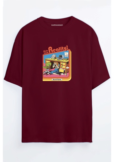 Hide From Reality Siyah - Beyaz Oversize T-shirt Bordo