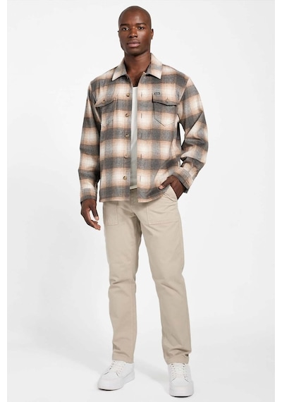 Guess Erkek Ekose Desenli Çift Cepli Relaxed Fit Gömlek - Bej Bej