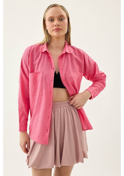 Vitrin Basic Oversize Önden Cepli Gömlek Fuşya