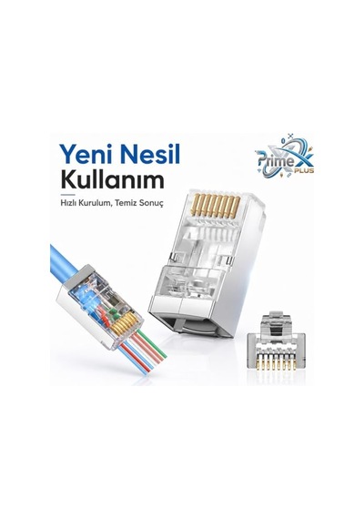 Primex Px-660m6 Cat6 Metal Rj45 Jack Utp Konnektör, 100 Lü Paket Yeni Nesil Ethernet Ağ Kablosu Ucu, Metal Gövdeli Cat6 Rj45 Plug, Network Lan İnternet Kablosu Sonlandırma Konnektörü