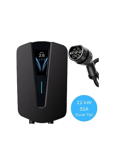 Akıllı Elektrikli Araç Şarj İstasyonu 22 Kw - Lcd Ekranlı, Tip 2, 5m Kablolu