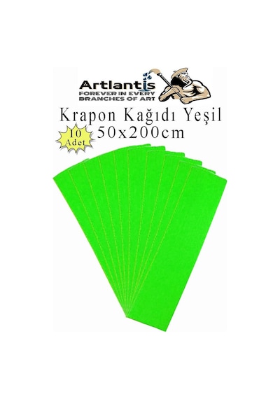 Renkli Krapon Kağıdı 50x200 Cm 10 Adet Renkli Grapon Kağıdı Okul Sınıf Etkinlik Kreş Okul Öncesi Kırapon Grafon Yeşil