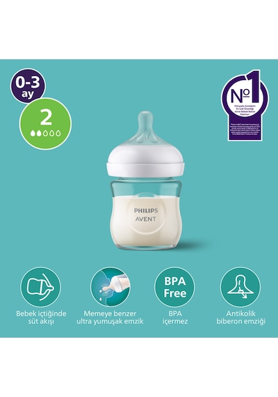 Doğal Tepkili Cam Biberon, 120ml, 0-3 Ay, Scy930/01