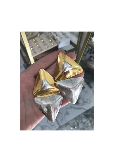 Üçgen Gold&gümüş Küpe Çok Renkli