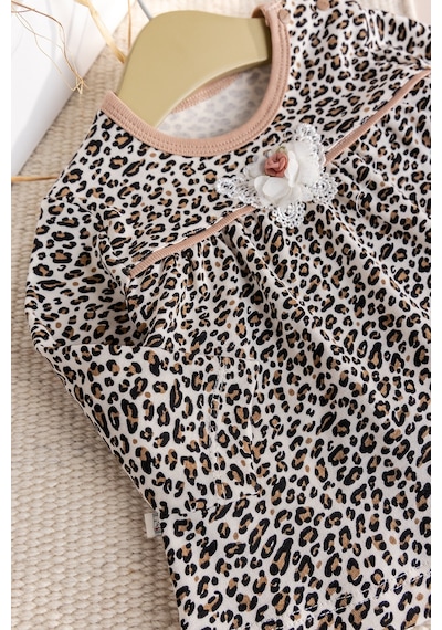 Babymod Leopar Desenli Bandanalı 3'lü Kız Bebek Takım Kahverengi
