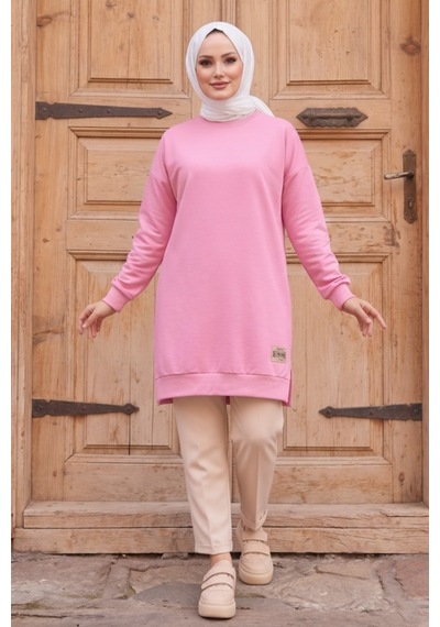 Bestenur Armalı Yırtmaç Detay Tunik 1665 - Pembe