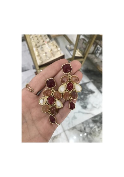 Toprak Tonları Damla Model Küpe Çok Renkli