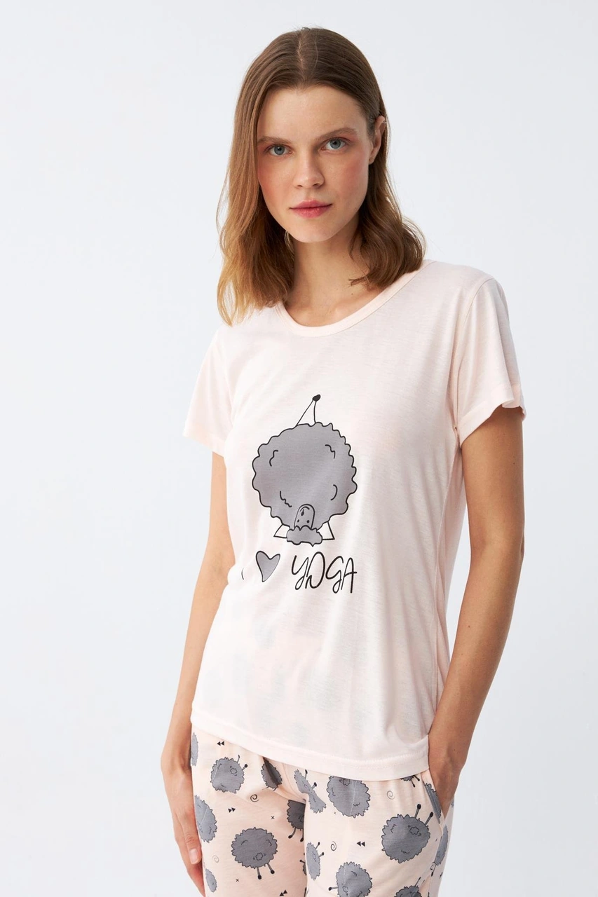 Akbeniz Kadın Kısa Kol Pijama Takım 20410 Pudra
