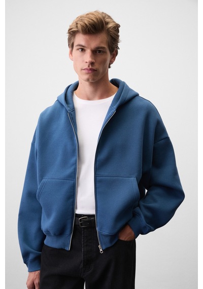 Grımelange Songulo Erkek Fermuarlı Kapüşonlu Mavi Sweatshirt