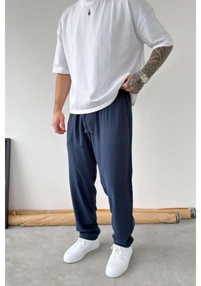 Lacivert Modal Kumaş Baggy Pantolon
