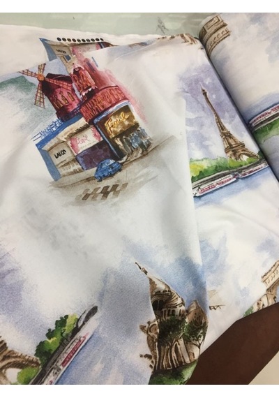 Taç Nevresim Kumaşı %100 Pamuk Paris Şehir Temalı En 240Cm 57Tel