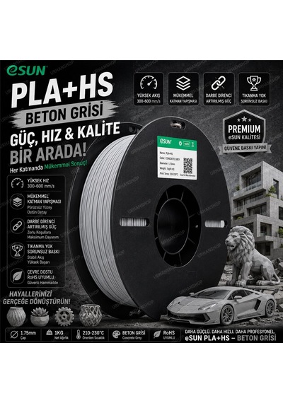 Esun Pla+hs Beton Grisi Filament 1.75mm 1kg Plastik Makara Hızlı