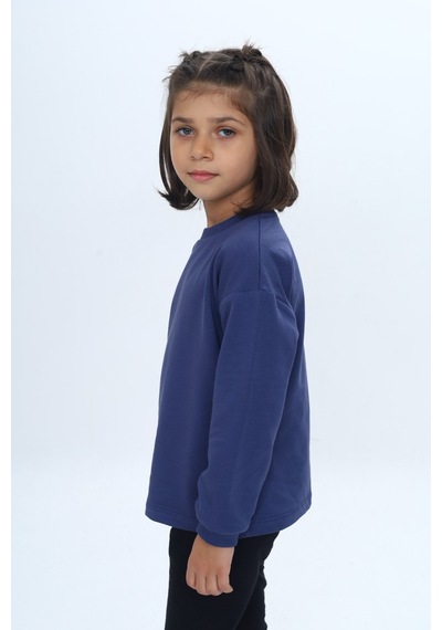 Toontoy Kız Çocuk Fiyonk Kabaran Baskılı Sweatshirt İndigo
