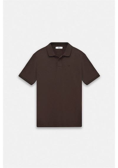 Süvari Koyu Kahve Slim Düz Nakışlı Pike Düğmeli Polo Yaka Tişört Ts1014000474-kh9