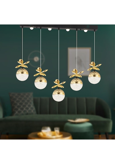 Lokken 5'Li Sıralı Gold 50 Watt Kristal Ledli Modern Oturma Odası Salon Sarkıt Avize