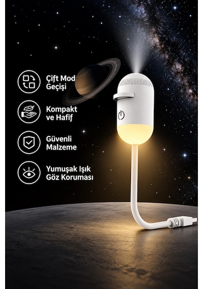 Usb Galaksi Projektör Led Gece Lambası 360 Ayarlanabilir 12 Filmli 2 Si 1 Arada Ambiyans Işık Gl-001 Beyaz