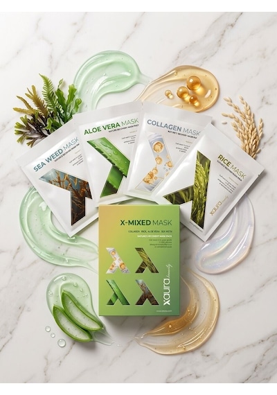 Xaura Beauty X-mixed Mask Set 4'lü Karma Kağıt Yüz Maskesi Paketi Kolajen, Pirinç, Aloe Vera, Den