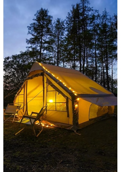 Realx 8 Kişilik 4 Mevsim Su Geçirmez Şişme Kamp Çadırı 300 x 210 x 190 CM Bej