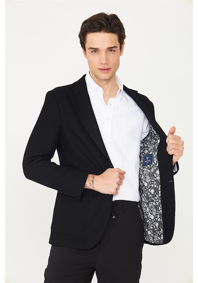 Siyah Kadife Fitilli Modern Kesim Düğmeli Blazer Ceket Siyah
