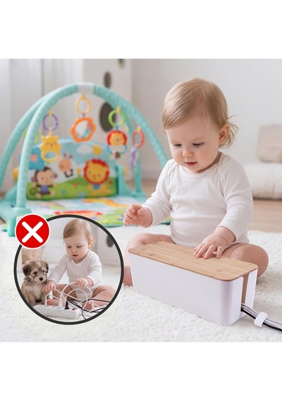 Greentech Kablo Düzenleme Kutusu Bambu+beyaz Renk-büyük Boy Gt-pk02