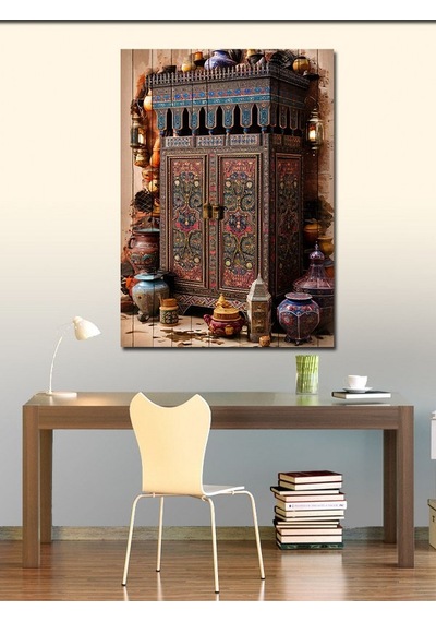 Kanvas Tablo Çini Desenli Dolap Ve Vazo 100cmx140cm