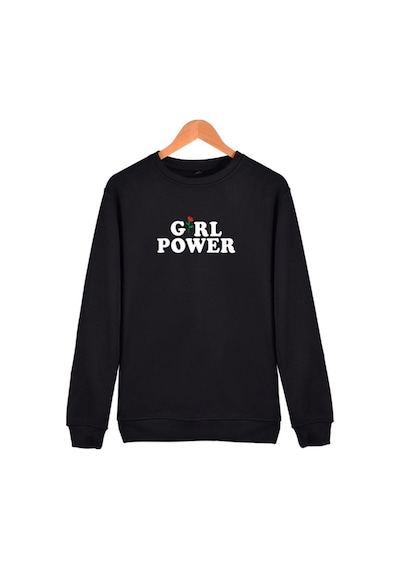 Gırl Power Baskılı Sweatshirt Siyah