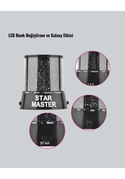 Galaxy Efektli Led Projektör Taşınabilir Yıldız Gece Lambası Diğer 60024138