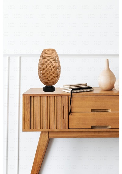 Boja Bambu Abajur, Masa Lambası 23x37x42 Cm İskandinav, Modern, Bohem, Rattan, Aydınlatma