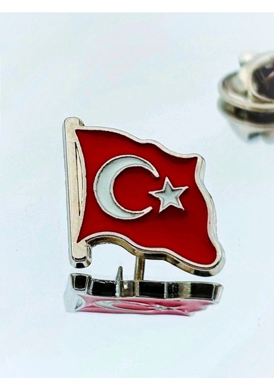 Yörük Tasarım Türk Bayrağı Gümüş Kaplama Mine Boyalı Yaka Rozeti