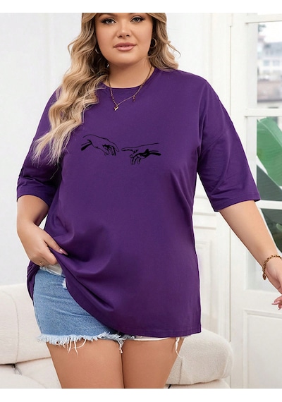 Uyguntarz Unisex Michelangelo Baskılı T-shirt Mor