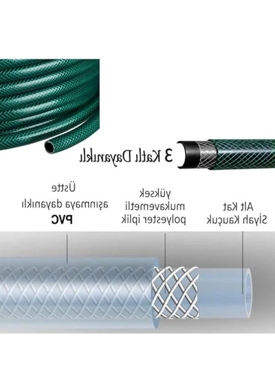 15 Metre Dayanıklı 3 Katlı Bahçe Çeşme Hortumu - 12.5 Mm