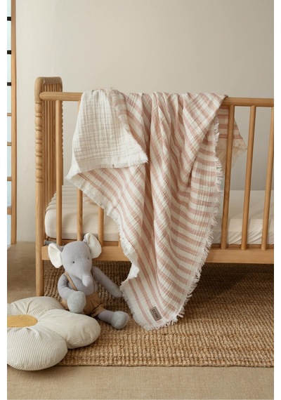 Zeypba 4 Katlı Müslin Örtü Pembe Çizgili 110x110 CM Bebek & Çocuk İçin % 100 Pamuk Pembe Melanj