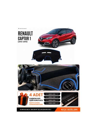 Renault Captur 1 2013-2019 Uyumlu Torpido Örtüsü, Torpido Kılıfı - Siyah Mavi