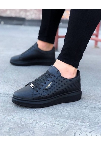Dmr Elegance Jy01 Bront Bağcıklı Cilt Delikli Erkek Günlük Sneaker Ayakkabı Cst Siyah